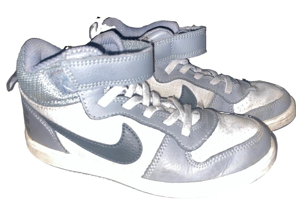 Nike Boys Court Borough Mid 870026-009 Gray White Lace-Up Sneaker Shoes Size 1 Y